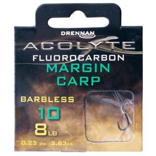 Drennan Acolyte Margin Carp Hooks to Fluorocarbon Barbless (Size 12)