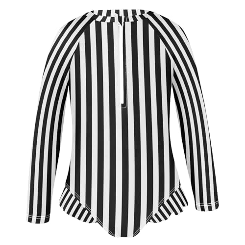 Image of CaTaKu Girls Rash Guard Swimsuit Long Sleeve One Piece Bathing Suit UPF 50+ Toddler Kids Zipper Ruffle Swimwear 3-12Y