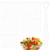 COMNICO Plastic Fruit Cake Forks 100pcs Transparent Heart Shaped Mini Light Luxury Cocktail Fork Picks Decoration Tiny Tasting Appetizer Dessert Cheese Food Toothpick Sticks
