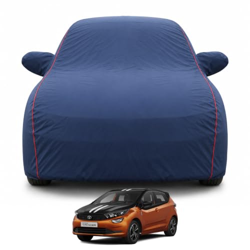 Image of Premium Car Cover for Tata Altroz Racer (2024-2026) Models | 100% Waterproof, UV & Dust Protection | Mirror & Antenna Pocket | Triple Stitched, Soft Inner Lining, Belt & Buckle (Navy Blue)