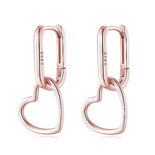 Image of Reffeer 925 Silver Heart Hoop Earrings Drop for Women Link Earrings Huggie (C-Rose Gold Plated)