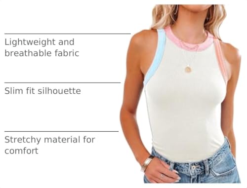 Image of siliteelon Womens Colorblock Racerback Crew Neck Casual Basic Ribbed Fitted Tank Top Sleeveless Camis