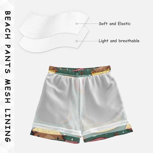 Pigsaly Boys Swim Trunks Capybara Hamburger Donuts Boys Board Shorts Swimsuit Swimwear Summer Bathing Suit 4T Multicolor4