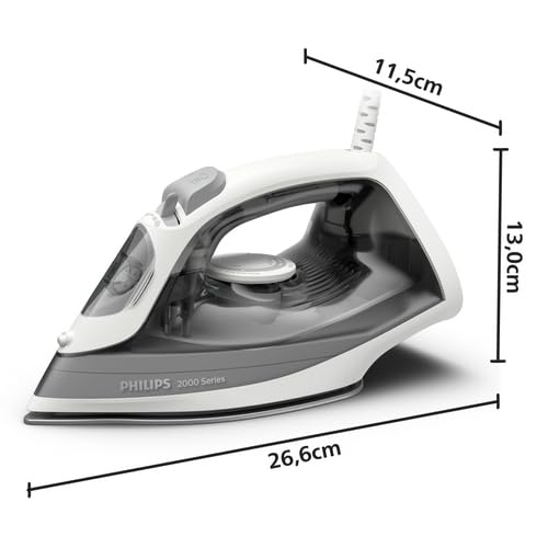 Philips 2000 Series Steam Iron - Up to 25g/min Continuous Steam. 2000W. 250ml Water Tank. Fast Wrinkle Removal. 4 Steam Settings. Ceramic Soleplate. Lightweight for Easy Ironing. Grey (DST2020/80)
