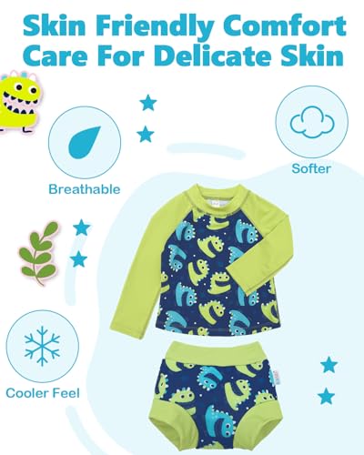Image of ALVA 2 Pcs Long Sleeve Rash Guard Swim Diaper Sets, Baby Toddler Swimsuit UPF 50+ Sun Protection for Boy and Girl