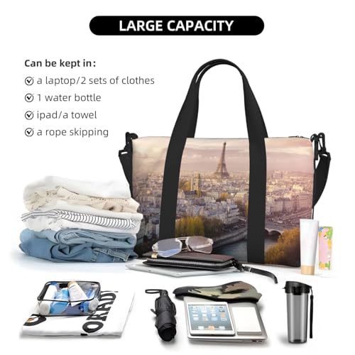Aerial View of Paris Duffle Bag for Men Women Gym Bag with Shoes Compartment Travel Bags Lightweight Overnight Bags4