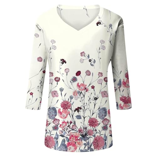 HTHLVMD Womens 3/4 Length Sleeve Tunic Tops Summer Fall Outfits 2025 Three Quarter Sleeve Casual V Neck T Shirts for Women