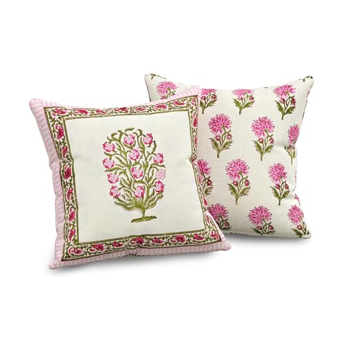 Image of BLOCKS OF INDIA Hand Block Printed Cotton Linen Cushion Cover (16 x 16 inches) (Color 4)