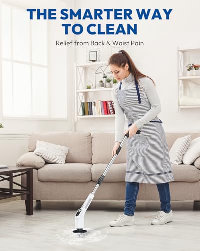 Brosse de nettoyage sans fil rotative à manche extensible et 2 vitesses