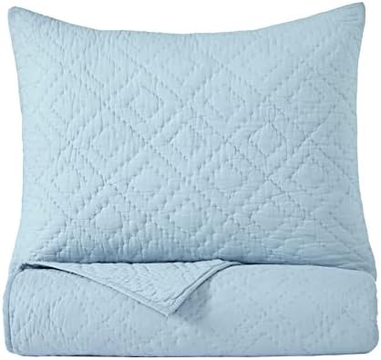 California Design Den Soft 100% Cotton Hand-Quilted Twin/Twin-XL Quilt with Sham, Pure Cotton Fabric & Fill, Blue Quilt Twin 2 Piece Set, Pre-Softened, Diamond Pattern (Blue)