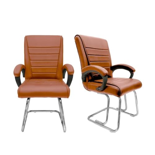 Image of activa Executive Office Visitor Chair | Ergonomic Relax Chair for Study, Home, Reception| Comfortable Cushioned Seat Back, Double Pipe Frame with Arm Rest Guest Seating (1, Brown, Regal)