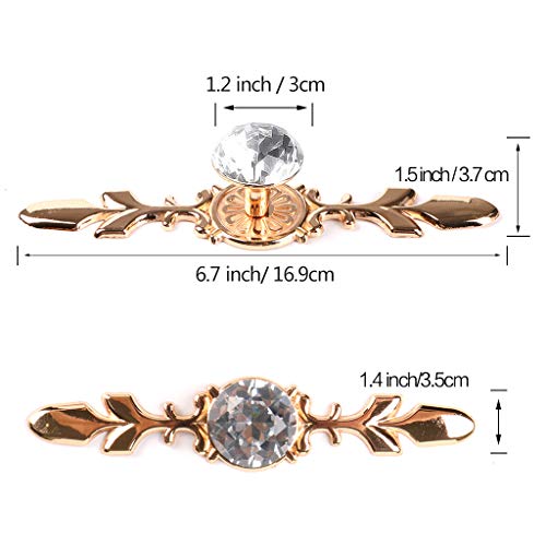 Fvstar 10pcs 6.7" Gold Crystal Cabinet Knobs Diamond Drawer Pulls Clear Glass Wardrobe Handles Decorative Furniture Door Hardware for Kitchen Bathroom Bedroom