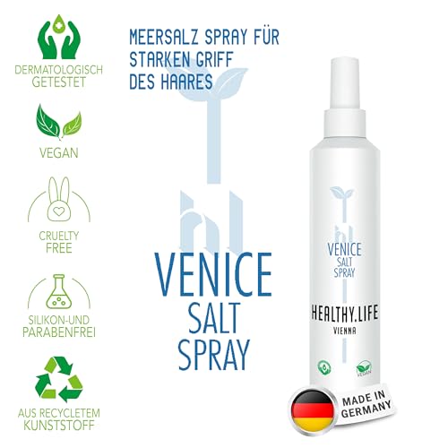 HLV - Meersalz Spray Haare für Haarstyling, Haarvolumen & Undone-Looks, natürlicher Grip & seidenmattes Finish - Fixierspray Salzwasserspray für Beach Waves & kurzes Haar (Venice Sea Salt Spray 200ml)