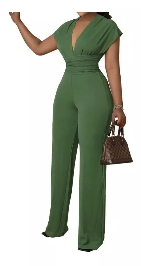Macacão Feminino Longo Elegante Alfaiataria para Festa Casamento Convidada Luxo-Macacao Social Pantalona Verde Aniversário Natal Moderno Chique (BR, Alfa, XG, Regular, Regular, Verde)