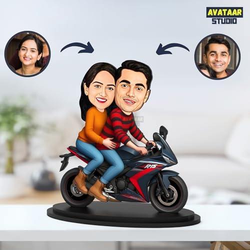 Image of Makertech Gifting Personalized Caricature Photo Frame Unique Design Customized Gift for Friends & Family (Couple Motorcycle Rider - 1)