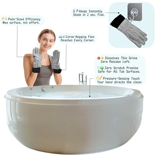 Image of Gentle Non-Scratch Bathtub Cleaning Brush Glove | Hot Tub Scrubbing Mitt for Fiberglass, Acrylic & Porcelain | Fabric Mesh Fast-Cleaning Tool, Bathroom Tub Brush