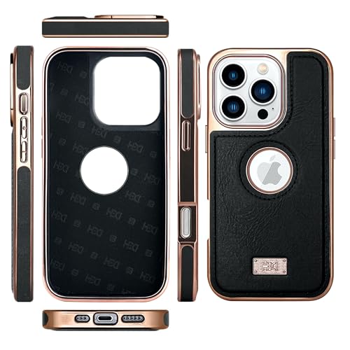 Image of BOUNCEBACK Faux Leather Electroplated Logo Cut Back Case /Cover for iPhone 16 Pro Max - Black