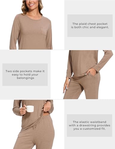 Image of GYS Bamboo Viscose Sleep Sets for Women Long Sleeve Crew Neck Pajama Sets with Pockets