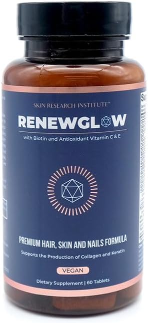 SRILabs Renewglow Biotin 5000mcg Hair Growth Supplement for Women 40 Plus - Gotu Kola Vitamin E, C Zinc for Healthy Hair, Skin and Nails – with 27 Beauty Enhancing Nutrients