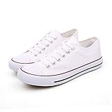 Hurriman Women's Canvas Low Top Sneakers Lace Up Casual Fashion Shoes, White