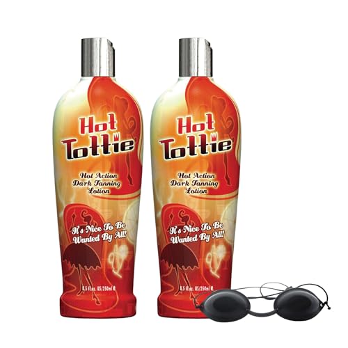 Hot Tottie Tanning Accelerator Lotion 250ml 2 Pack with Sunbed Goggles Tingling Tan Enhancer with Vitamins A C E Mango & Cocoa Butter Candyfloss Mocha Fragrance for Sunbeds & Natural Sunlight