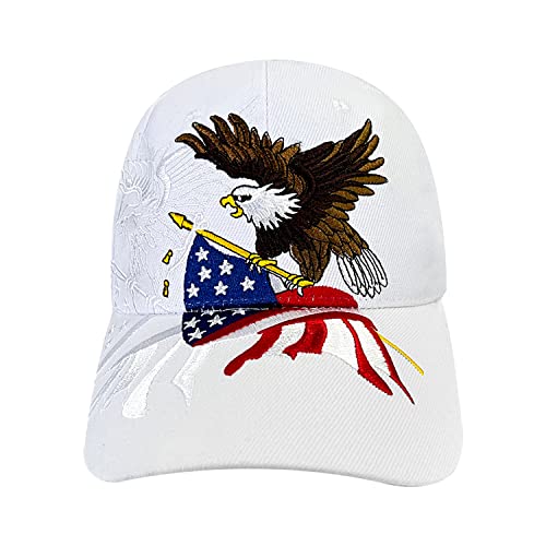 Patriotic Baseball Cap American Flag Cap 3D Eagle Usa Embroidery Adjustable Sports Caps Dad Hats (White) #TOP3