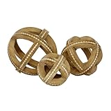 Deco 79 Wood Geometric Handmade Decorative Sculpture Beaded Home Decor Statues, Set of 3 Accent Figurines 7', 6', 4'H, Light Brown