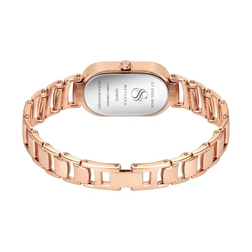 Image of Shocknshop Elegant Rectangular Ladies Rose Gold Analog Metal Strap Solid Link Strap Watch for Woman -WCH176