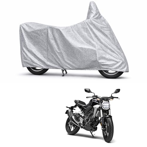 Image of 100% Waterproof Two Wheeler Body Cover Multi Layered Fabric Designed for Honda CB300R | Belt Buckle Lock | Silver Mag