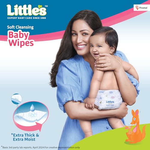 Little's Soft Cleansing Baby Wipes with Lid | 80 Wipes x Pack of 5 - 400 Wipes | Extra Thick & Moist Wet Wipes for Baby's | Prevents Rashes & Redness with Goodness of Aloe Vera, Vitamin E & Jojoba Oil