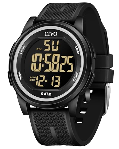 CIVO Sports Digital Watches for Men: Ultra-Thin Waterproof Big Face