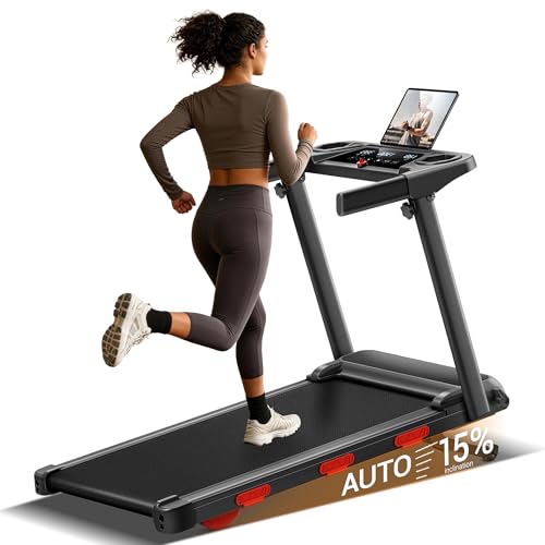 LONTEK 15% Auto Incline Treadmills for Home, 10S Folds Away Portable Treadmill with Led Screen & Handle Bar Up to 300LBS Capacity, 3.0HP 7-Layer Shock-Absorbing Walking Pad Treadmill 0.6-7.2MPH