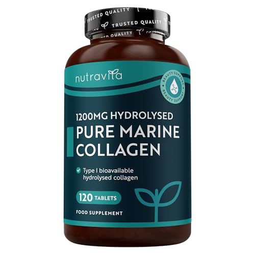 Nutravita 100% Colageno Marino Hidrolizado Puro 12000 mg - 120 comprimidos para 2 meses - Colágeno Hidrolizado Marino de Typo I - Peptidos de Collageno - Marine Collagen