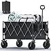 Ajvvf 440lbs Collapsible Wagon Cart with Wheels, Large Capacity Wagons Carts Foldable, Heavy Duty Folding Utility Wagon with Side Pockets, Grocery Wagon for Beach, Camping, Sports, Transport, Black
