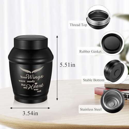 SOITIS Urns for Human Ashes - 5.5 Inches Black Angel Wings Urn for Ashes Keepsake, Cremation Urns Memorial Holder, Funeral Decorative Urn for Women Men - Thumbnail 2