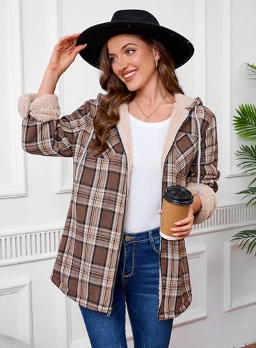 Womens Sherpa Lined Jacket Fleece Zip Up Jacket Flannel Plaid shirt jacket Full Zip Hoodies for Women4