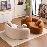 Hnvzldn 67' Curved Loveseat Sofa,Full Sponge Compression Sofa, Chinese Tai Chi Style,S-Shaped Couch for Small Spaces,No Installation Requirement,Wood Grain Chenille Fabric (Apricot+Orange,67')