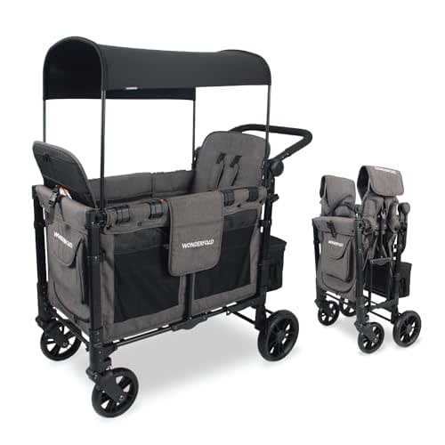 WONDERFOLD W2 Elite Double Stroller Wagon Featuring 2 High Seats