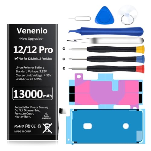Venenio [13000mAh] Battery for iPhone 12/12 Pro 2026 New Upgraded 0 Cycle Ultra-High Capacity Battery Replacement for iPhone 12/12 Pro Model A2172 A2402 A2403 A2404 with Complete Repair Tool kit