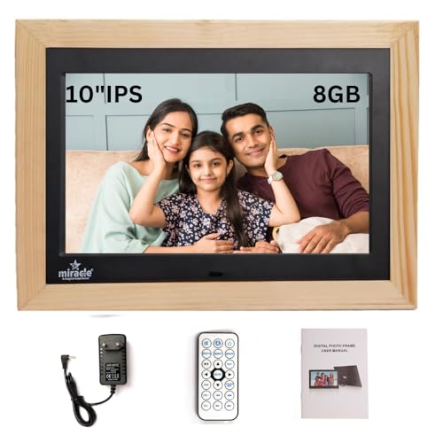 Image of Miracle Digital 10''(25.4) IPS Wooden Digital Photo Frame with High Def Screen,USB DiskCard, RemotePhotos SlideShow,Video Audio, Support SD Built in 8GB Memory & 2GB RAM 180Wide Angle Viewing(Light)