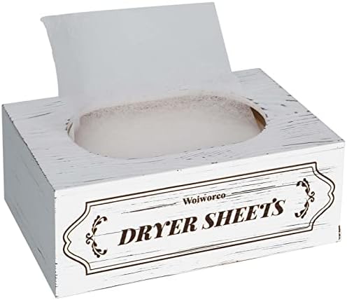 Woiworco Picket Dryer Sheet Holder Dryer Sheet Dispenser, Farmhouse Type White Laundry Dryer Sheet Container with Sliding Backside Softener Sheet Holder for Laundry Room Decor and Group