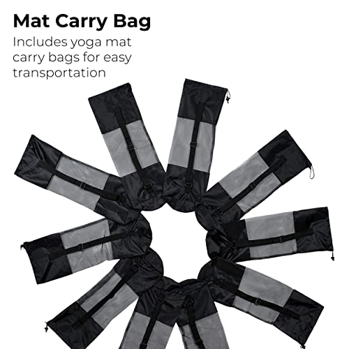 Hello Fit Yoga Mats (68" X 24" X 4Mm) With Carrying Bags - 12 Pack - Wholesale Bulk Set For Kids Pe Adults - Non Slip - Latex Free - 12 Pack Of Easy To Clean Exercise, Outdoor And Social Distancing Mats Along With 12 Cinch Bags (Black) #TOP1