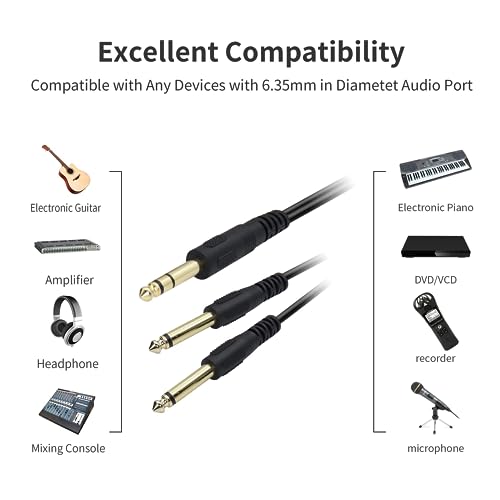 Cable divisor estéreo QIANRENON 1/4 pulg TRS a dual TS, 1.5 m miniatura 5
