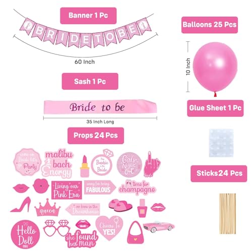 Image of Party Propz Bride To Be Decorations Set - 74 Pcs Bridal Shower Decoration Kit with Sash, Balloons, Banner & Photobooth Props, Bride To Be Sash (Cardstock, Latex)