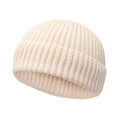 Image of Wool Fisherman Beanies for Men Women Short Cuff Knit Beanie Winter Warm Hats Trawler Hat Stylish Watch Cap