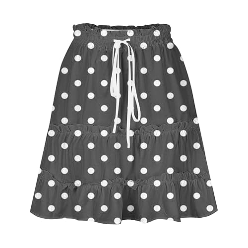 Lmdudan 2025 Polka Dots Skirts for Women Summer High Waist Ruffle Short Mini Skirts Drawstring Tie Flowy Beach Skirt4