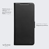 WIIUKA Etui do Samsung Galaxy S25 Ultra, skórzane z Niemiec, z przegródką na karty, bardzo cienkie, etui na telefon komórkowy z funkcją stojaka, czarne