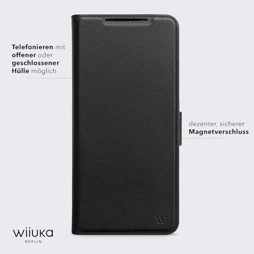 WIIUKA Etui do Samsung Galaxy S25 Ultra, skórzane z Niemiec, z przegródką na karty, bardzo cienkie, etui na telefon komórkowy z funkcją stojaka, czarne