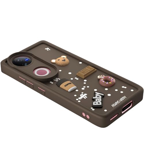 Image of Bintage Ball Bear| Donut| Milk Cake| Baby| Coffee Rubber Case Camera Protection Back Cover Compatible for Vivo V50e 5G - Brown
