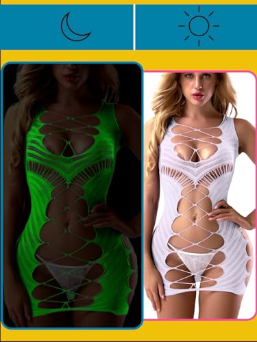 Image of Sexy Lingerie for Women Fishnet Halter Chemise Deep V Hot Mesh Mini Dress Bodysuit Valentine's Day Stripper Outfits